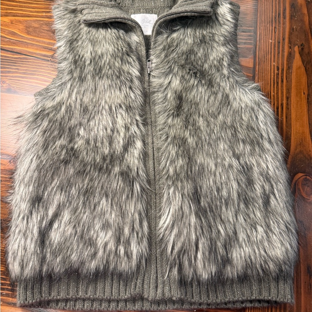 Justice Gray Knit/Faux Fur Sweater